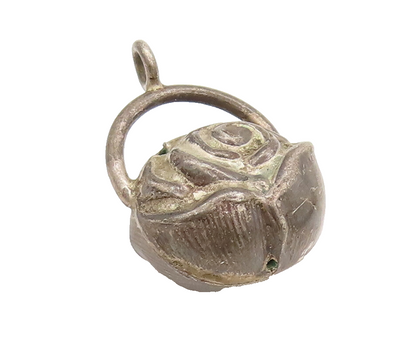 925 Sterling Silver  Vintage Mini 3D Carved Puffed Rose Pendant PT22236