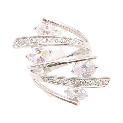 925 Sterling Silver Vintage Ring Designer Bypass Cutout CZ Inlay Sz 7 RG31894