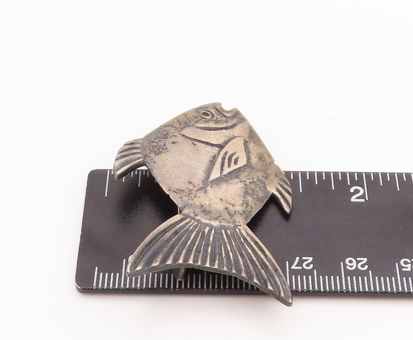 925 Sterling Silver Vintage Brooch Pin MEXICO Solid Etched Large Fish  BP11059