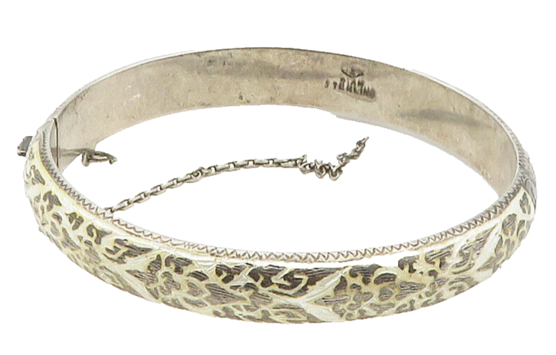 SIAM 925 Sterling Silver  Vintage Enamel Coated Floral Bangle Bracelet  BT6095