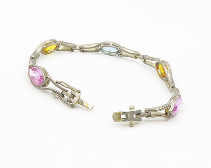 925 Sterling Silver  Vintage Amethyst Citrine & Topaz Chain Bracelet  BT5217