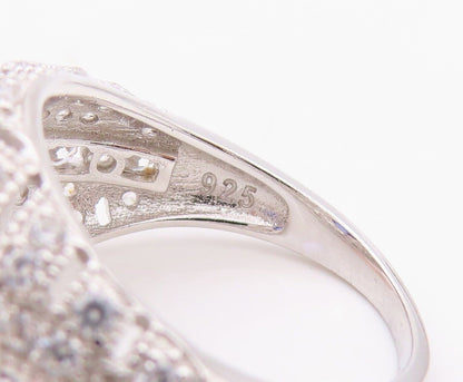 925 Sterling Silver Vintage Ring Carved CZ Inlay Oval Sapphire  Sz 7.5  RG29959