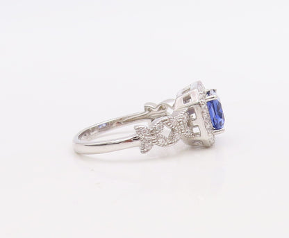 925 Sterling Silver Vintage Ring Designer Rectangle Sapphire & CZ Sz 7  RG30984