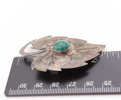 925 Sterling Silver Vintage Brooch ISRAEL Turquoise Etched Grape Leaf  BP11859
