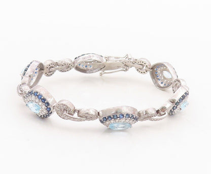 925 Sterling Silver Vintage Bracelet Marquise Cut Topaz Halo Sapphire CZ BT10767