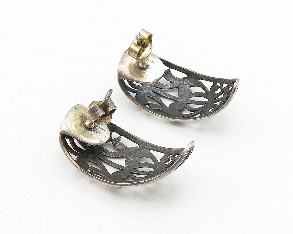 925 Sterling Silver  Vintage Dark Tone Open Swirl Twist Drop Earrings  EG5674
