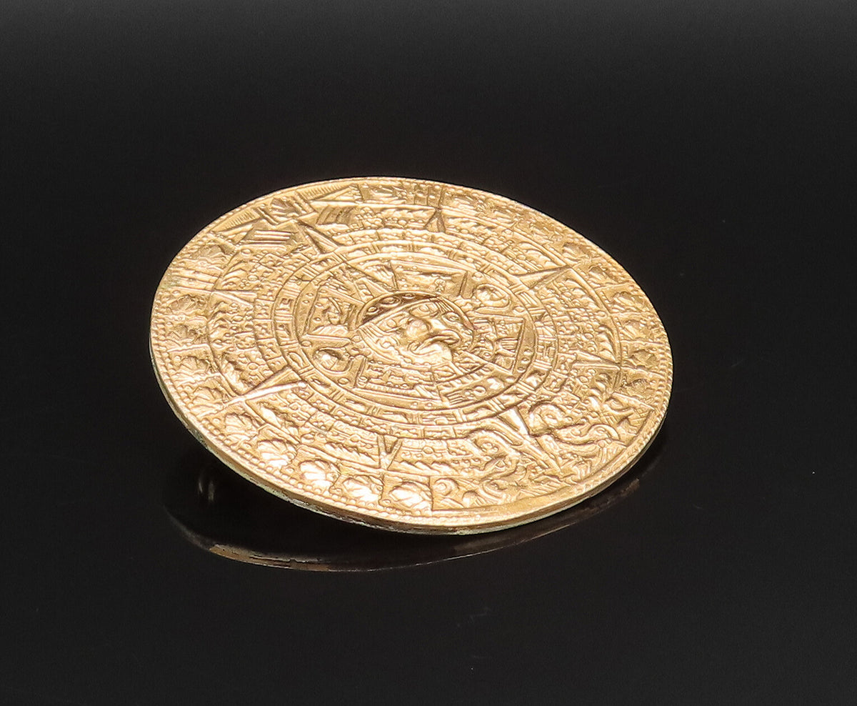 METALES CASADOS 925 Silver  Vintage Aztec Mayan Sun Calendar Brooch Pin BP9595