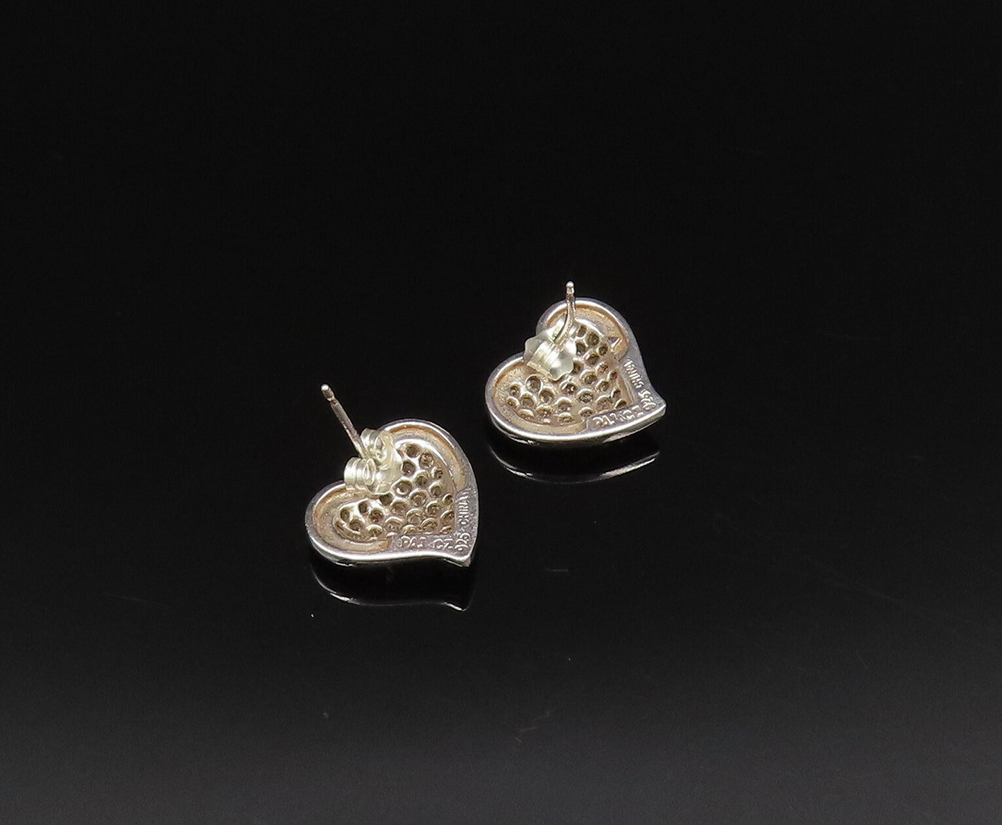 925 Silver  Vintage Dainty Sparkly Topaz Love Heart Stud Earrings  EG11996