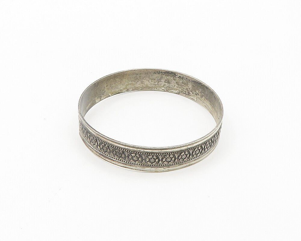 JEWEL ART 925 Sterling Silver  Vintage Floral Pattern Bangle Bracelet  BT7741