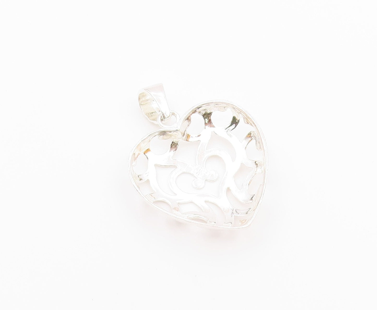 925 Sterling Silver  Vintage Shiny Love Heart Dome Cutout Pendant  PT16240