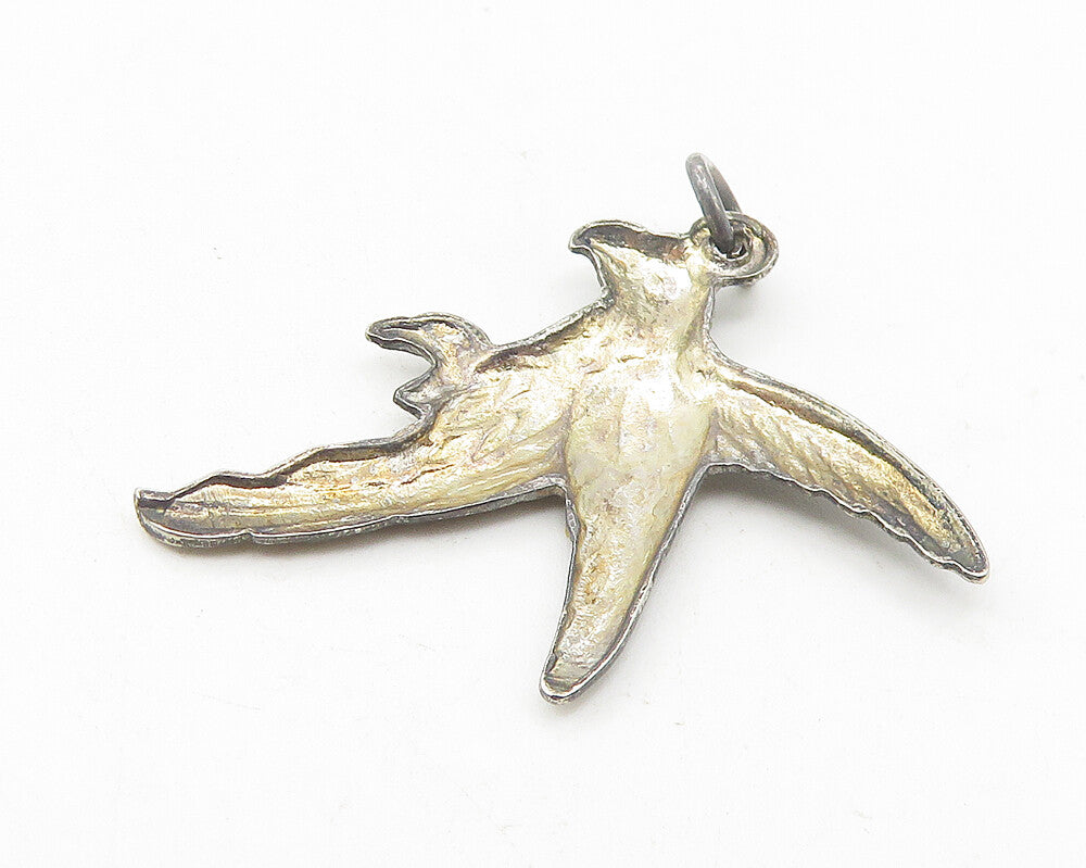 925 Sterling Silver  Vintage Dark Tone Flying Bird Motif Drop Pendant  PT9373