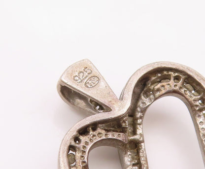925 Sterling Silver  Vintage Genuine Diamonds Open Love Heart Pendant  PT21503
