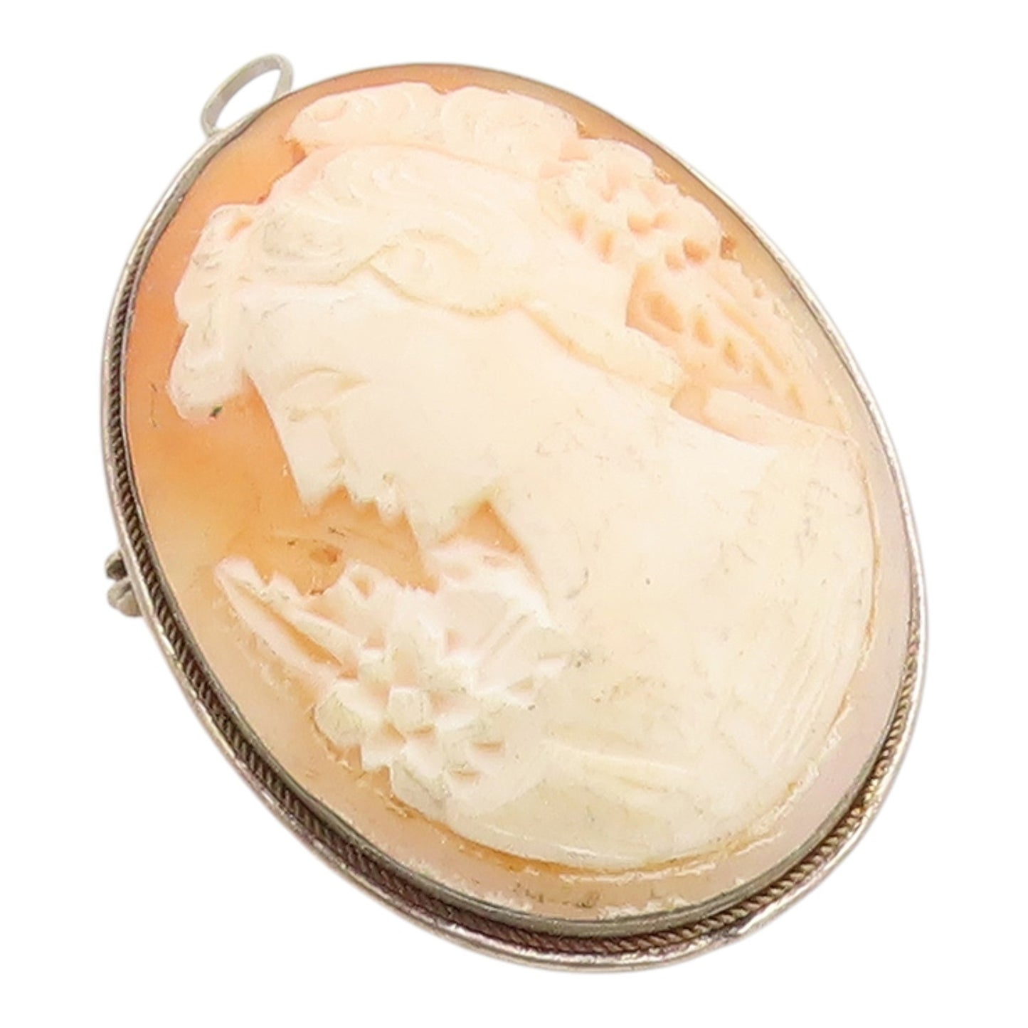 925 Sterling Silver Vintage Brooch Pin Classic Carved Lady Profile Cameo BP12456
