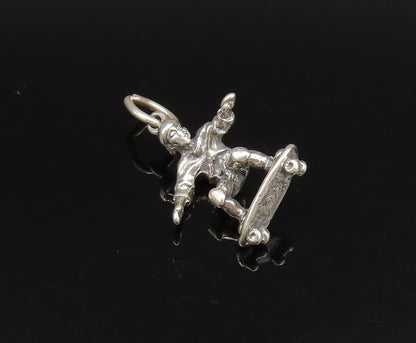 925 Sterling Silver  Vintage Sculpted Man Riding Skateboard Pendant  PT21589
