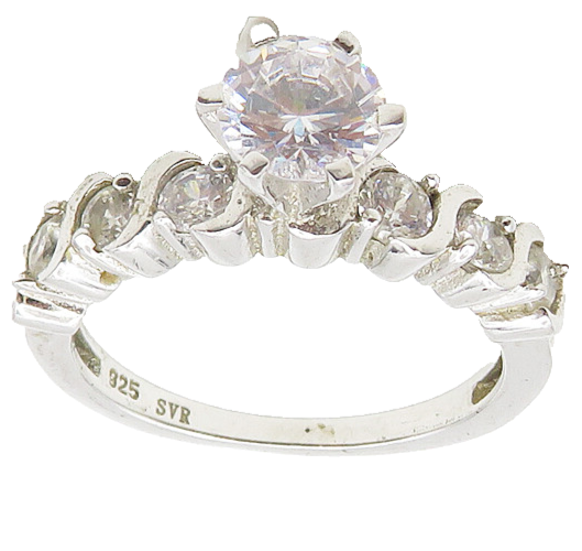 925 Sterling Silver  Cubic Zirconia Solitaire With Accents Ring Sz 8  RG18670