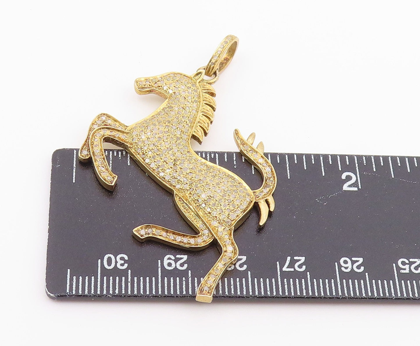 925 Sterling Silver Vintage Pendant Gold Plated Real Diamonds Horse  PT26376