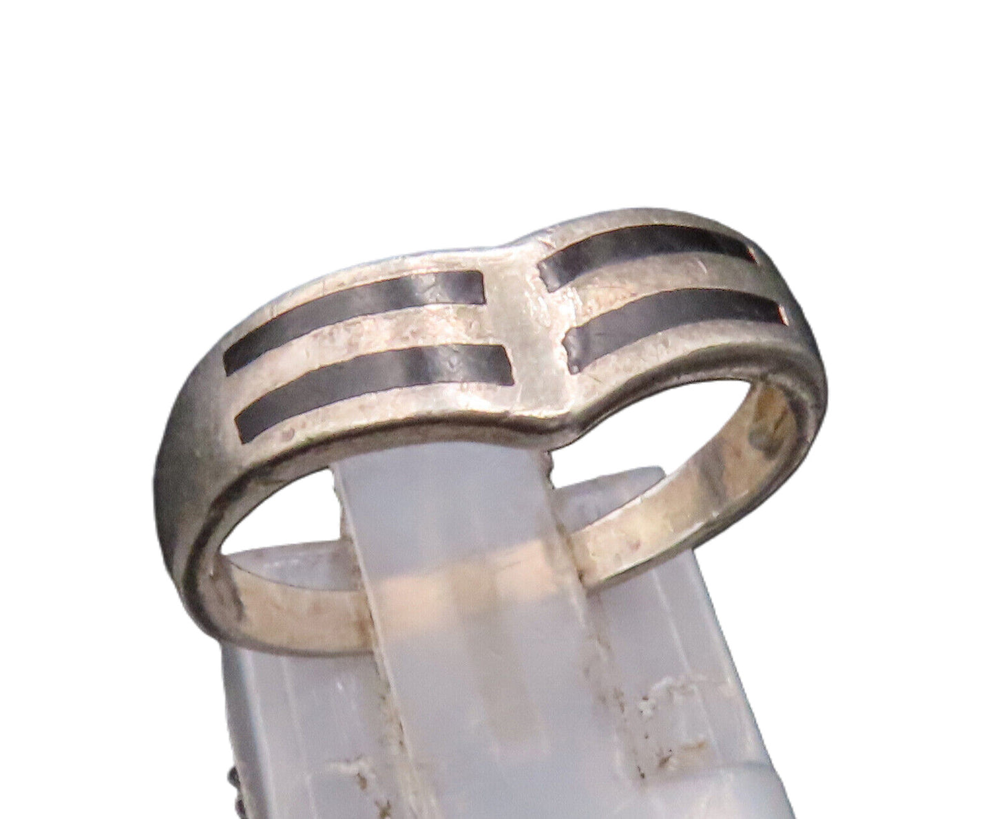925 Sterling Silver  Vintage Enamel Stripes Curved Band Ring Sz 7  RG25046