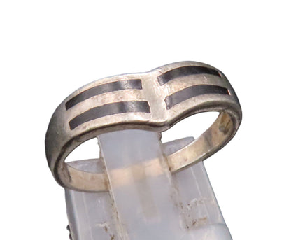 925 Sterling Silver  Vintage Enamel Stripes Curved Band Ring Sz 7  RG25046