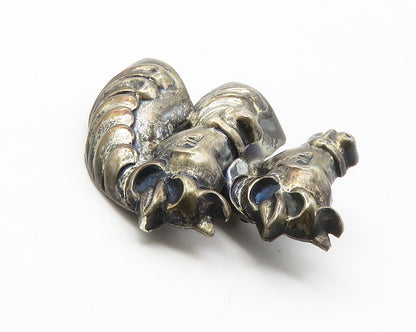 925 Sterling Silver  Vintage Dark Tone Double Horses Head Brooch Pin  BP5432