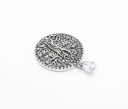 925 Sterling Silver Vintage Genuine Diamonds Tree Of Life Pendant  PT2718
