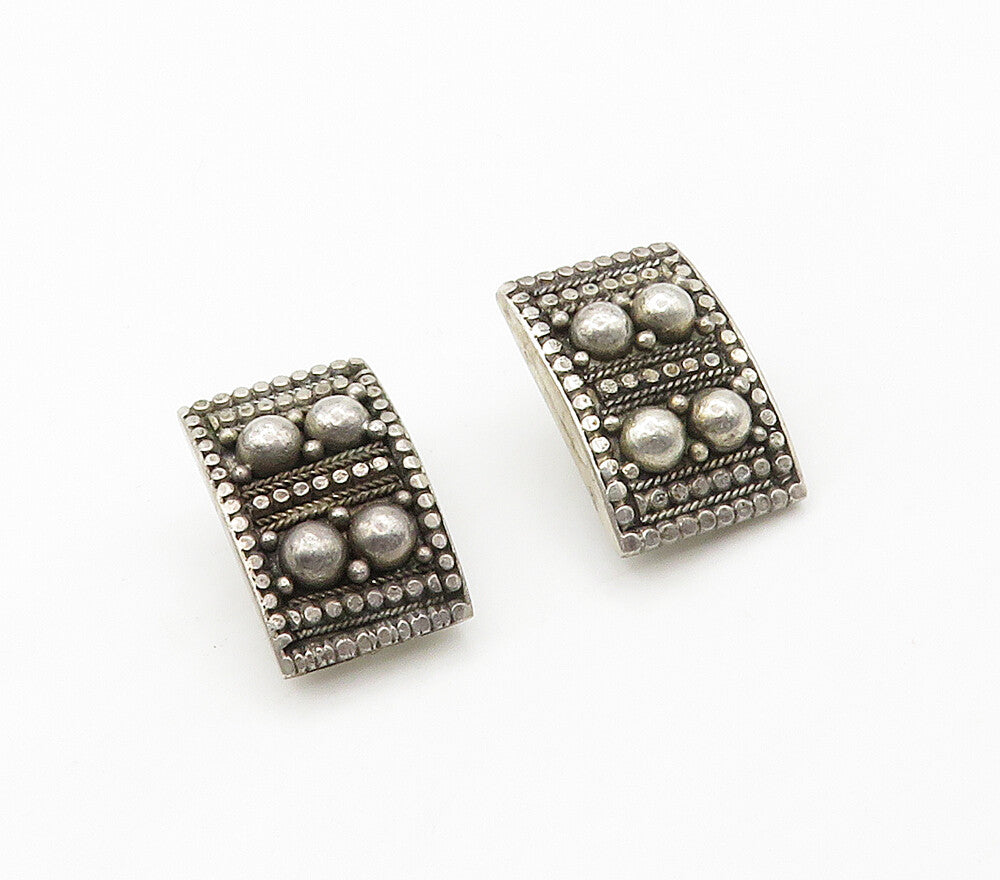 ISRAEL 925 Silver  Vintage Circle Dome Pattern Non Pierce Earrings  EG8228