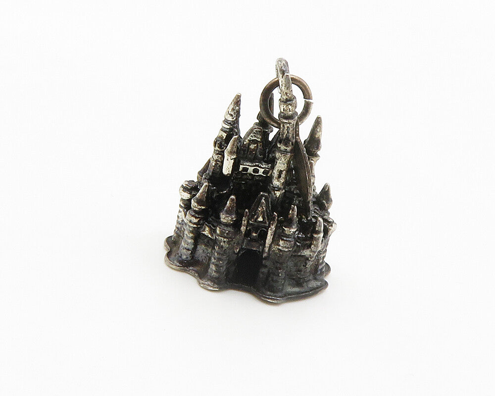 DISNEY 925 Sterling Silver  Vintage Oxidized Sculpted Castle Pendant  PT11454