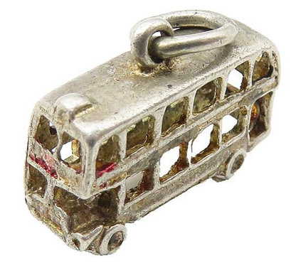 925 Sterling Silver  Vintage Petite Double Decker Bus Motif Pendant  PT8203