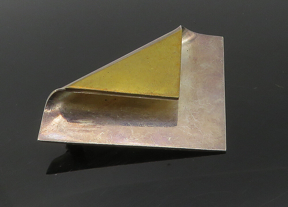 MEXICO 925 Sterling Silver  Vintage Two Tone Folded Smooth Brooch Pin  BP3750
