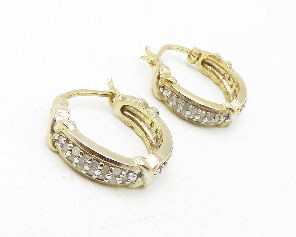 925 Sterling Silver  Genuine Diamonds Gold Plated Round Hoop Earrings  EG6425