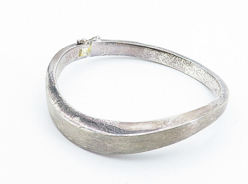 925 Sterling Silver  Vintage Dark Tone Smooth Hinge Bangle Bracelet  BT2838