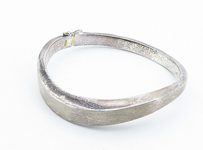 925 Sterling Silver  Vintage Dark Tone Smooth Hinge Bangle Bracelet  BT2838