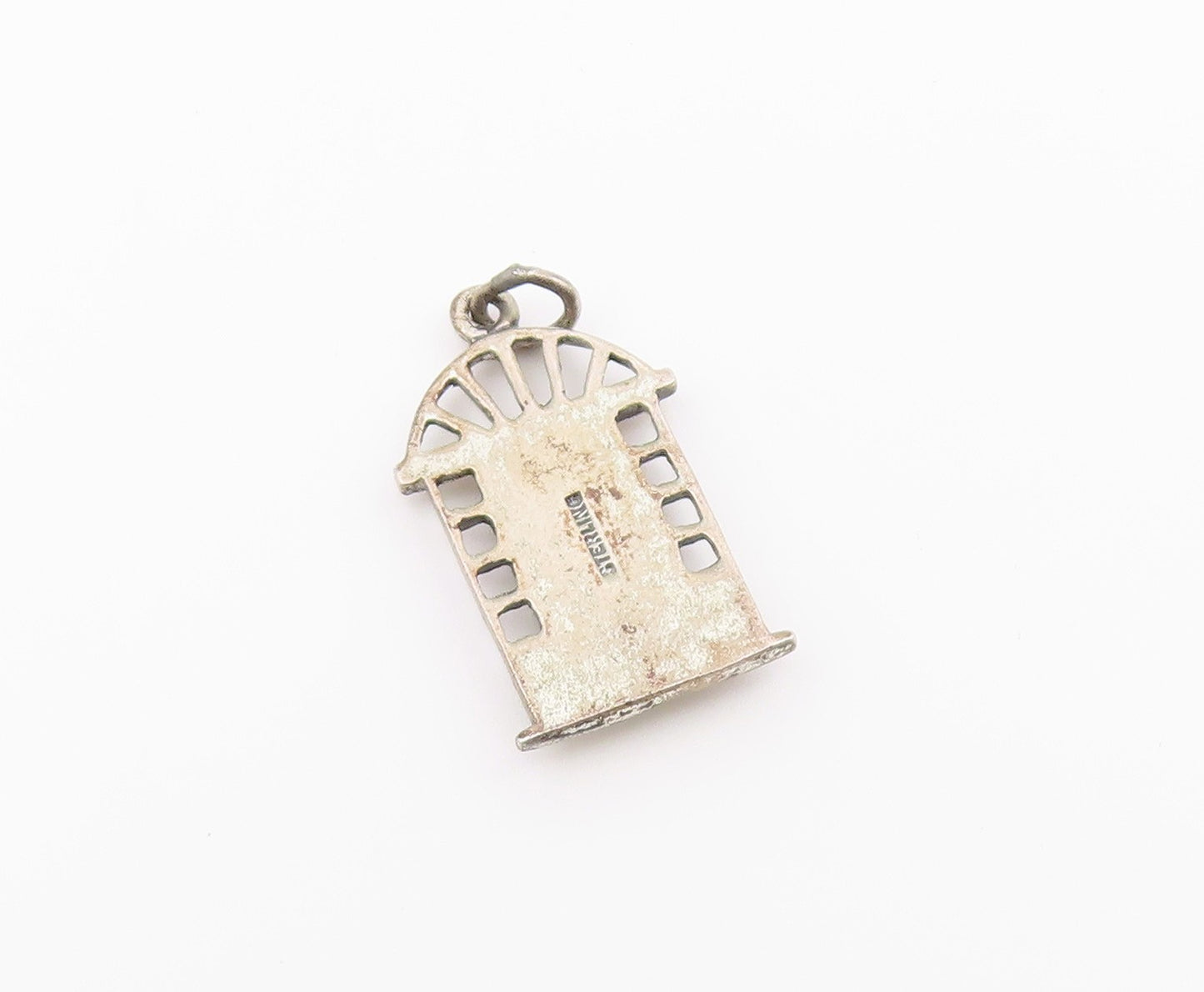 925 Sterling Silver  Vintage Front Door With Floral Wreath Pendant  PT17451