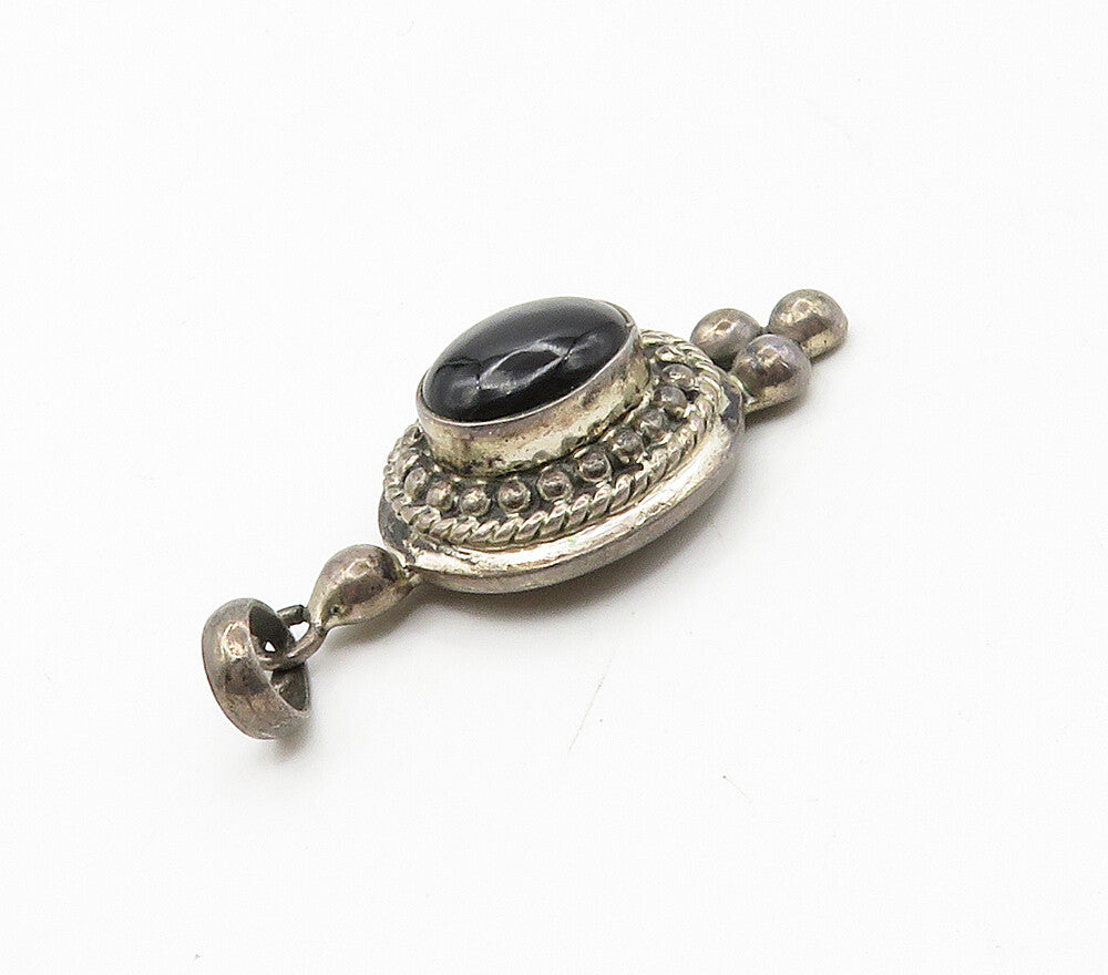 925 Sterling Silver   Vintage Cabochon Black Onyx Dark Tone Pendant  PT12786
