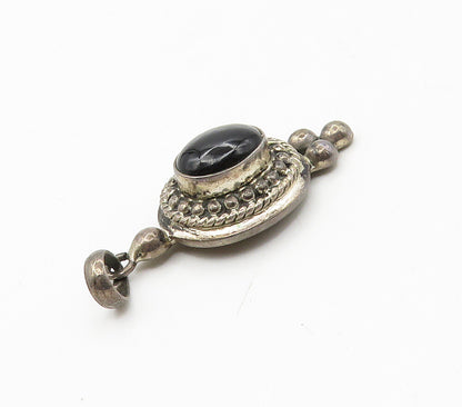925 Sterling Silver   Vintage Cabochon Black Onyx Dark Tone Pendant  PT12786