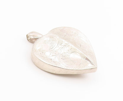 925 Sterling Silver Vintage Pendant Classic Floral Engraved Love Heart  PT26146