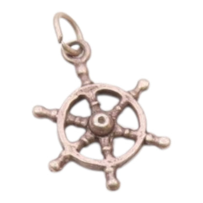 925 Sterling Silver  Vintage Captain Ship's Wheel Charm Pendant  PT21274