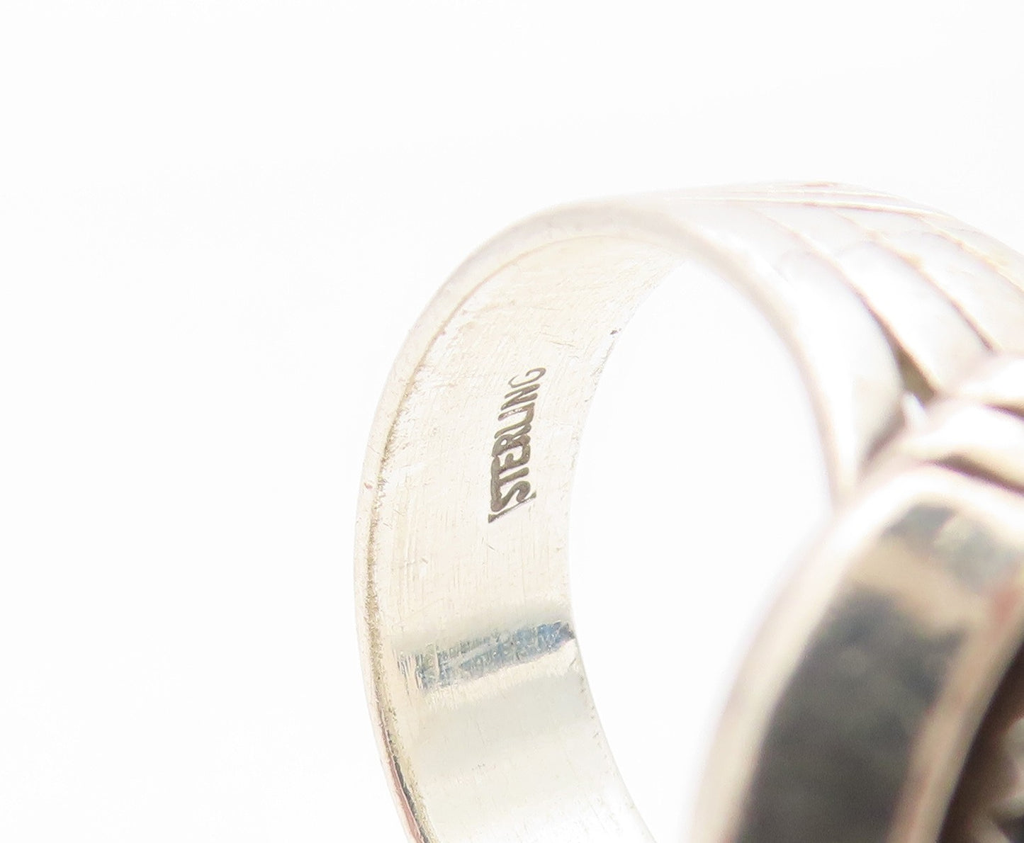 925 Sterling Silver Vintage Ring Cabochon Onyx Statement Band  Sz 7.5  RG35190