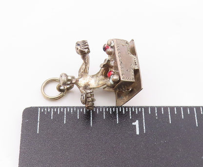925 Sterling Silver  Vintage Person Sitting At Desk Pendant  PT18654