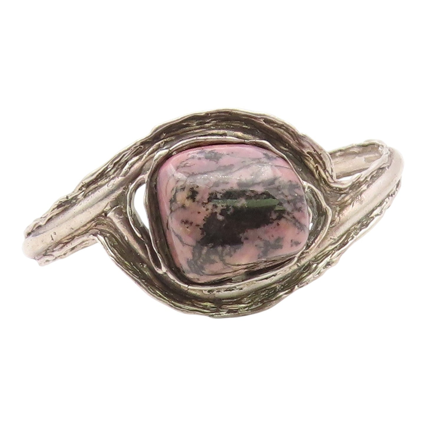 925 Sterling Silver  Vintage Rhodonite Modernist Sculpted Cuff Bracelet BT9130