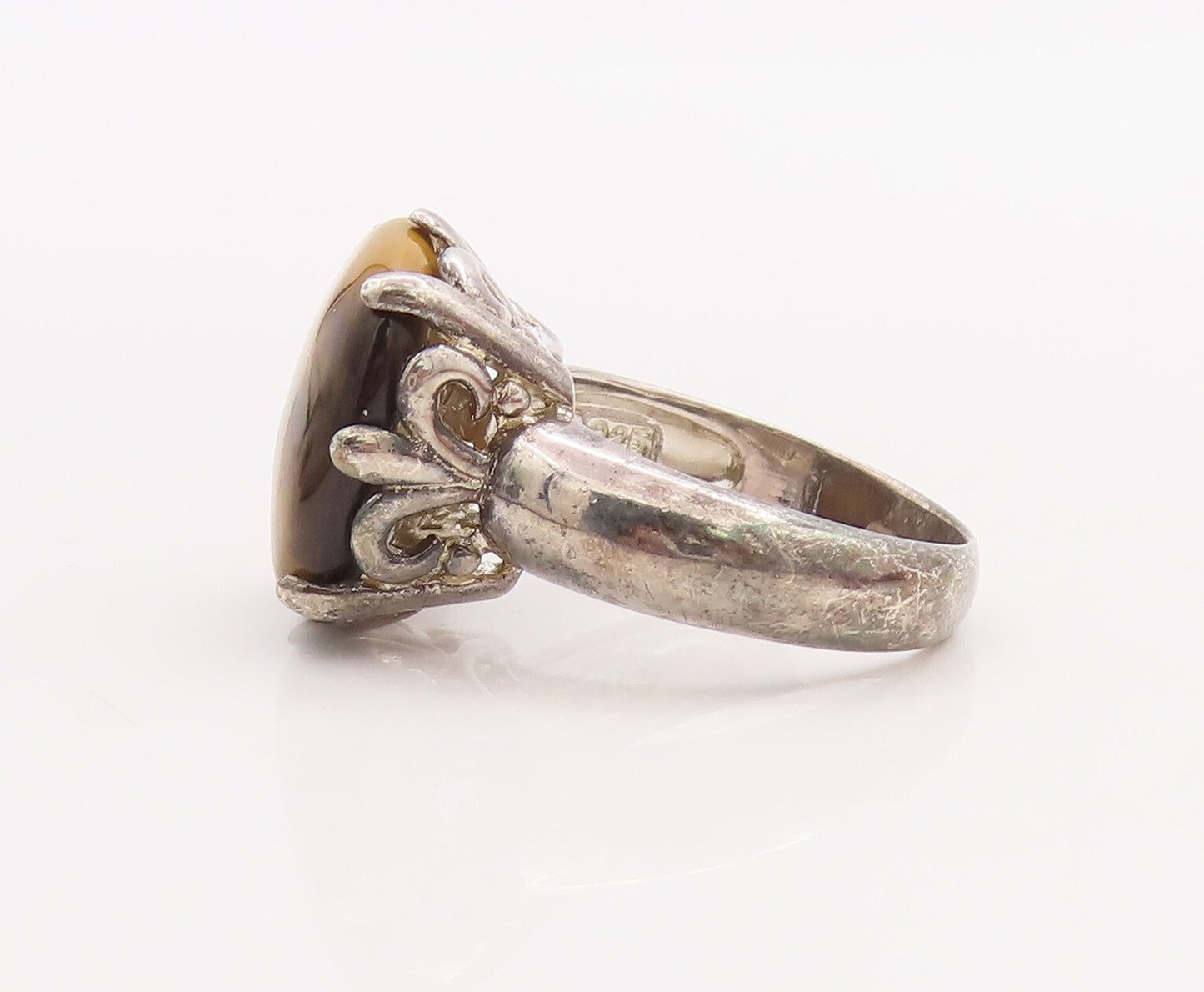 925 Sterling Silver Vintage Ring Cabochon Square Shape Tigers Eye  Sz 8  RG28926