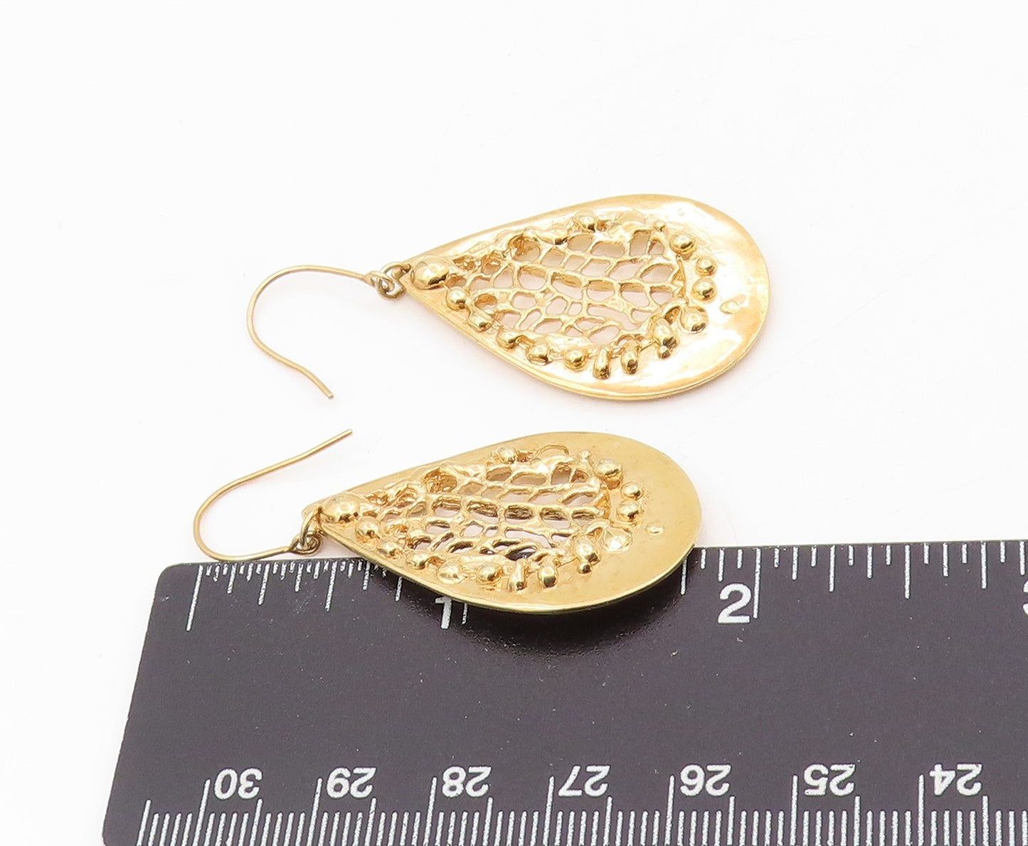 925 Sterling Silver Vintage Earrings Gold Plated Openwork Teardrops  EG13886