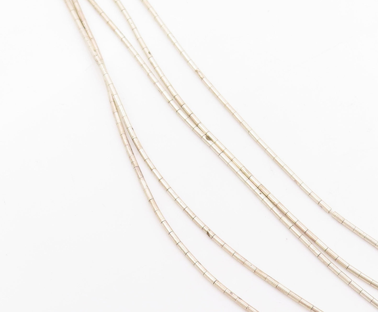 925 Sterling Silver Vintage Necklace Modernist Lapis Lazuli Beaded Net  NE4855