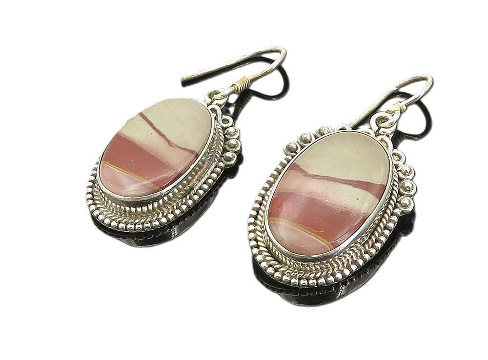 925 Sterling Silver Vintage Agate Shiny Twist Border Dangle Earrings EG4232