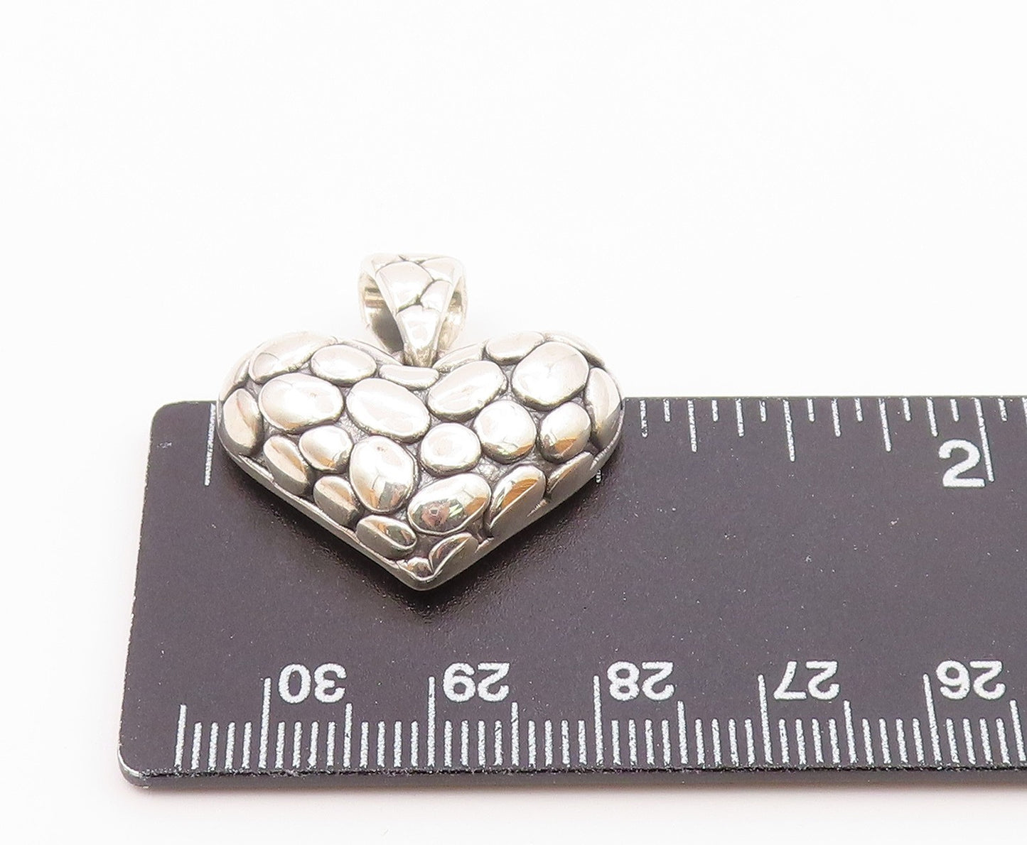 925 Sterling Silver  Vintage Cobblestone Pattern Love Heart Pendant  PT19876