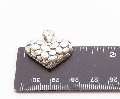 925 Sterling Silver  Vintage Cobblestone Pattern Love Heart Pendant  PT19876