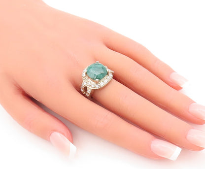 925 Sterling Silver Vintage Ring Square Green Gemstone Topaz Inlay Sz 8  RG29298