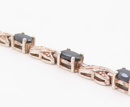 925 Sterling Silver  Vintage Sapphire XO Hugs & Kisses Chain Bracelet  BT8604