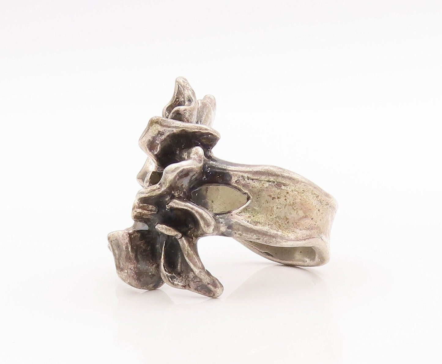 925 Sterling Silver Vintage Ring Designer Solid Carved Flower  Sz 6  RG28551