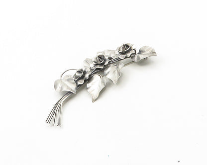 925 Sterling Silver  Vintage Sculpted Flower Bunch Smooth Brooch Pin  BP7455