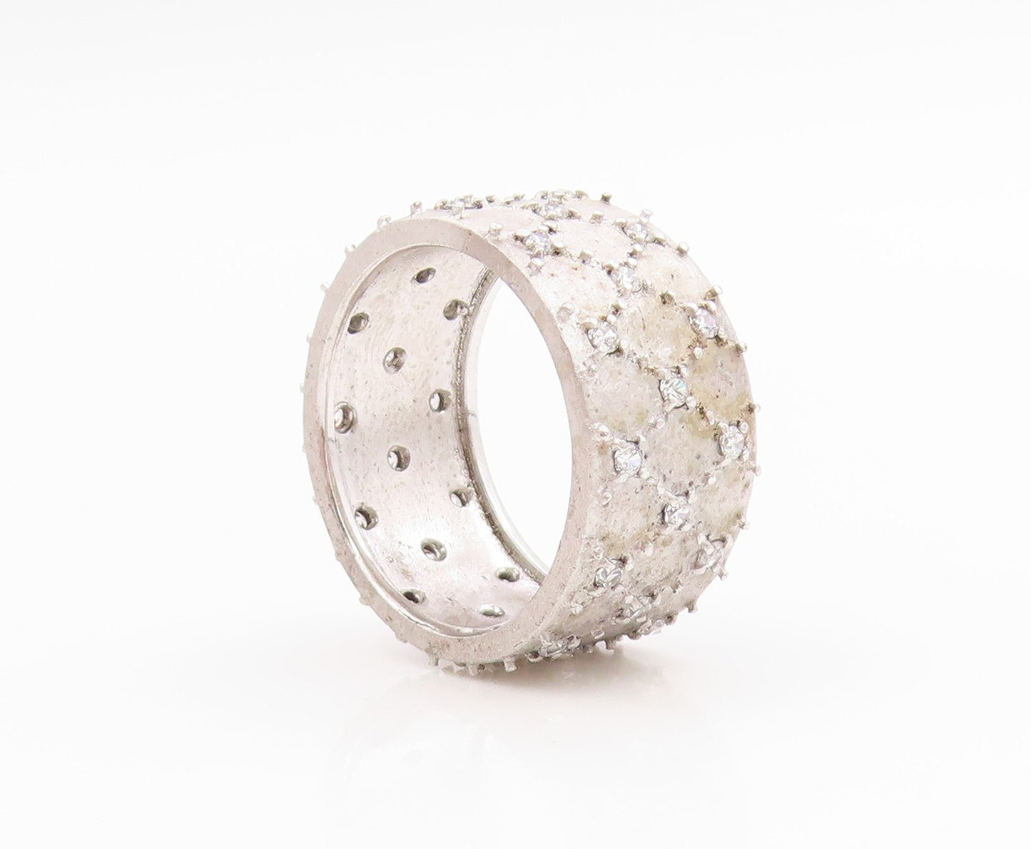 925 Sterling Silver Vintage Ring CZ Criss Cross Pattern Band  Sz 7.5  RG35771